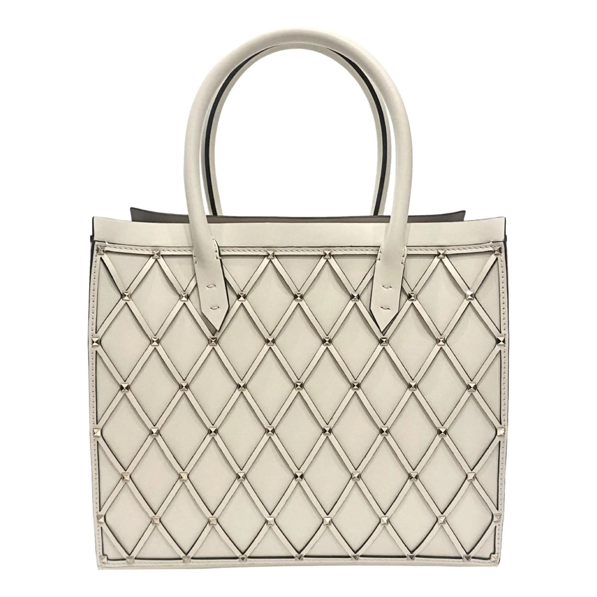 Valentino Garavani Beehive Lattice Ivory Studded Leather Crossbody Tote