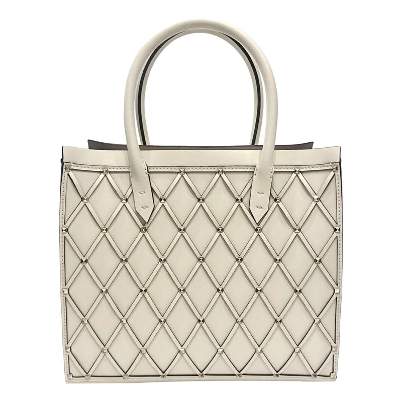 Valentino Garavani Beehive Lattice Ivory Studded Leather Crossbody Tote