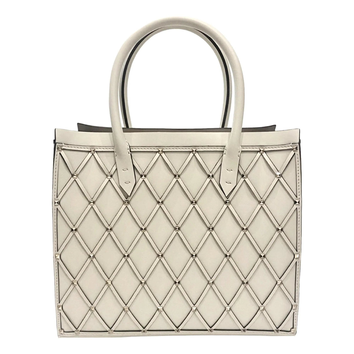 Valentino Garavani Beehive Lattice Ivory Studded Leather Crossbody Tote - Handbags - Clayton's Online Store