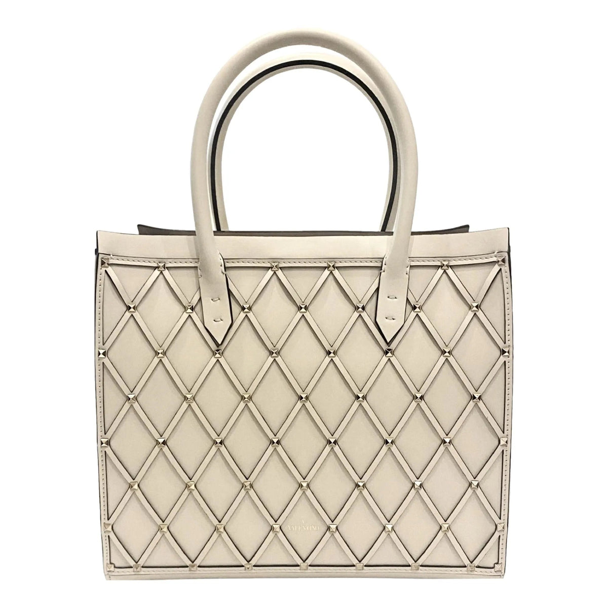 Valentino Garavani Beehive Lattice Ivory Studded Leather Crossbody Tote - Handbags - Clayton's Online Store