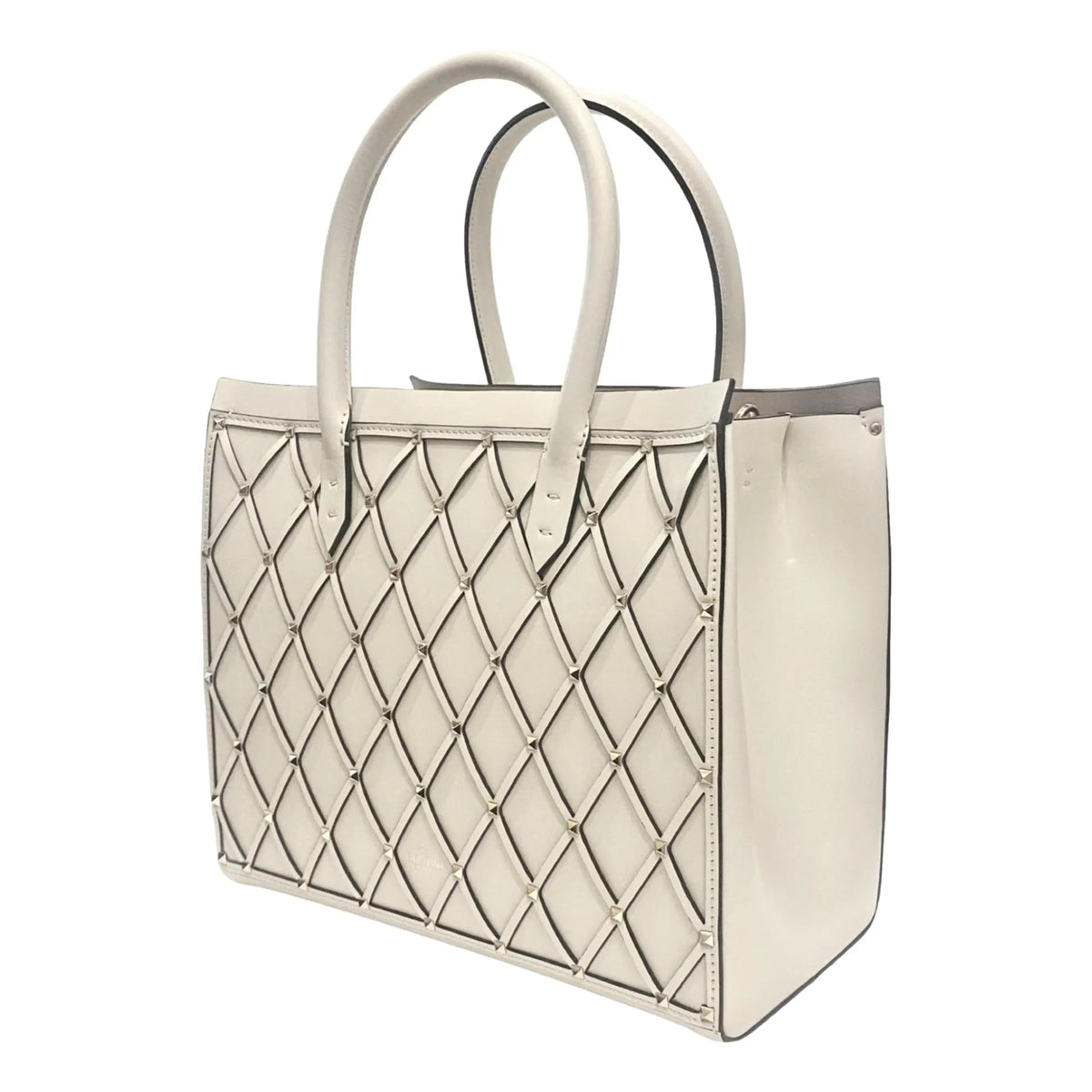 Valentino Garavani Beehive Lattice Ivory Studded Leather Crossbody Tote - Handbags - Clayton's Online Store