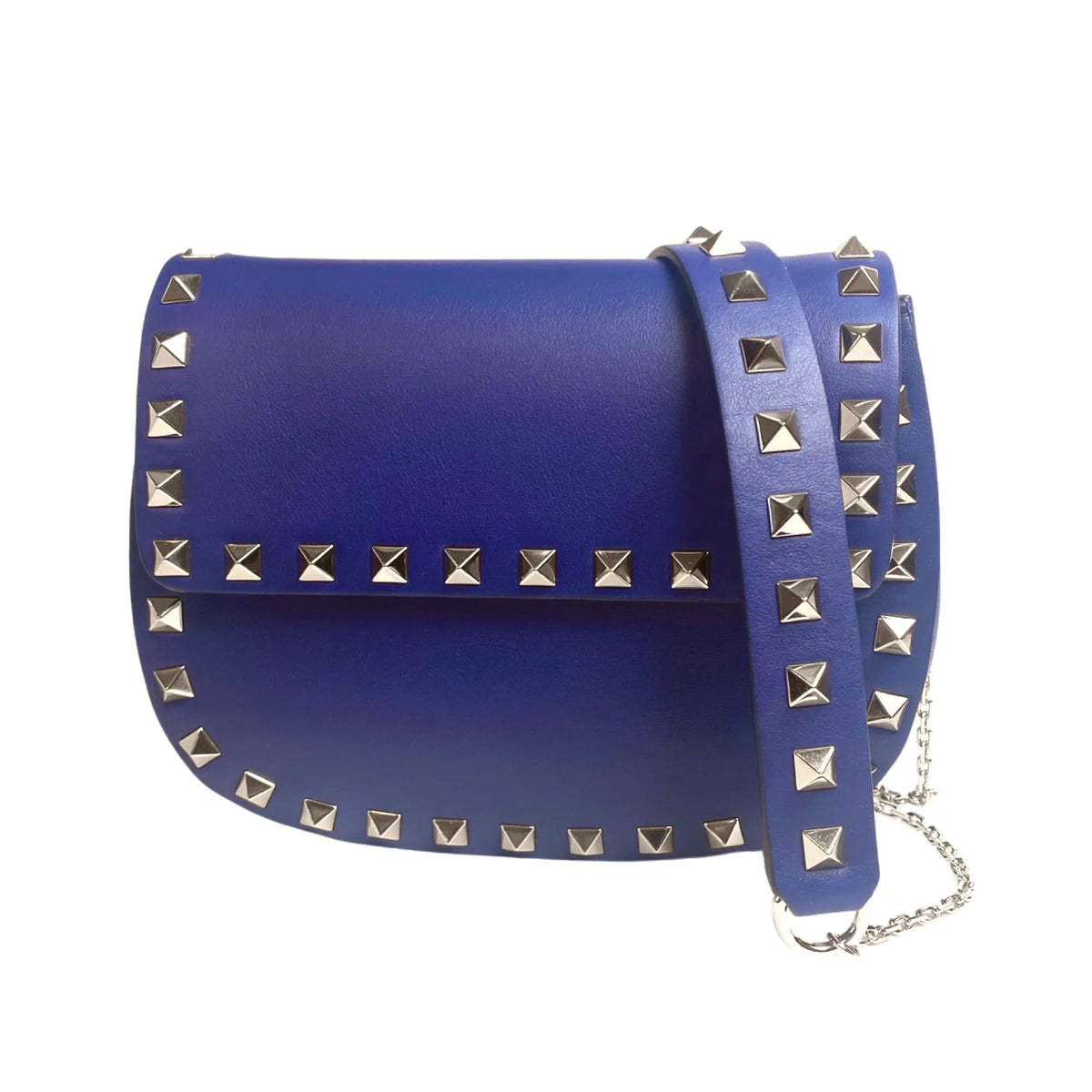 Valentino Garavani Rockstud Blue Leather Small Chain Crossbody Bag