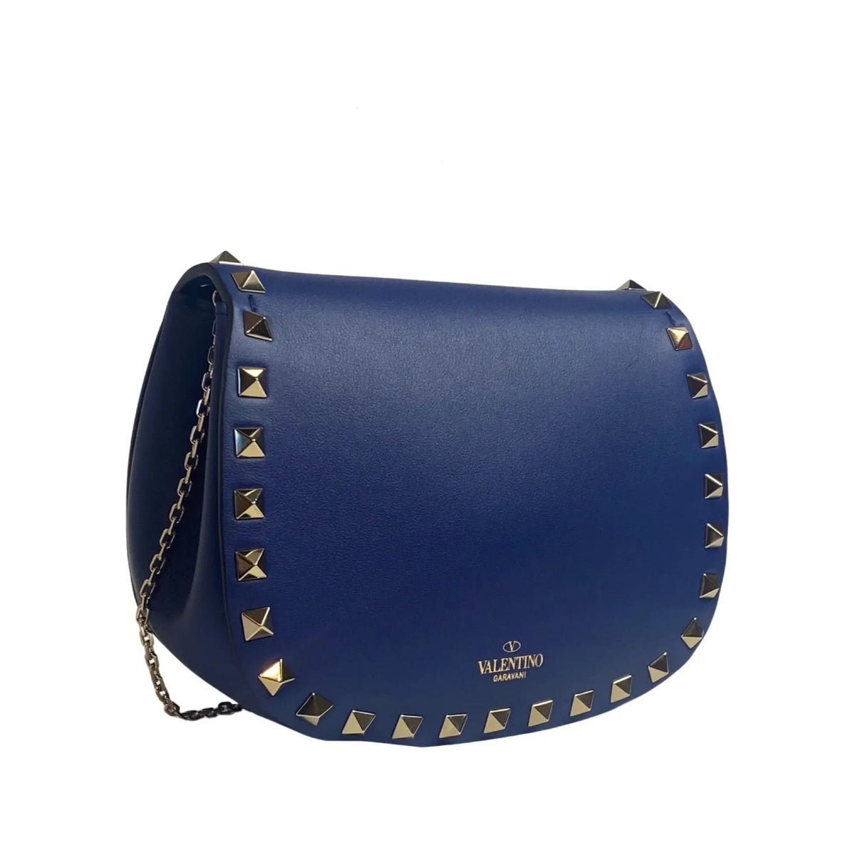 Valentino Garavani Rockstud Blue Leather Small Chain Crossbody Bag - Handbags - Clayton's Online Store