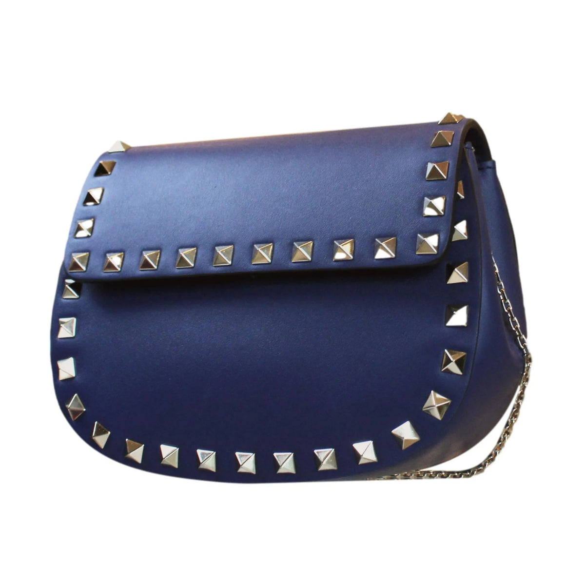 Valentino Garavani Rockstud Blue Leather Small Chain Crossbody Bag - Handbags - Clayton's Online Store