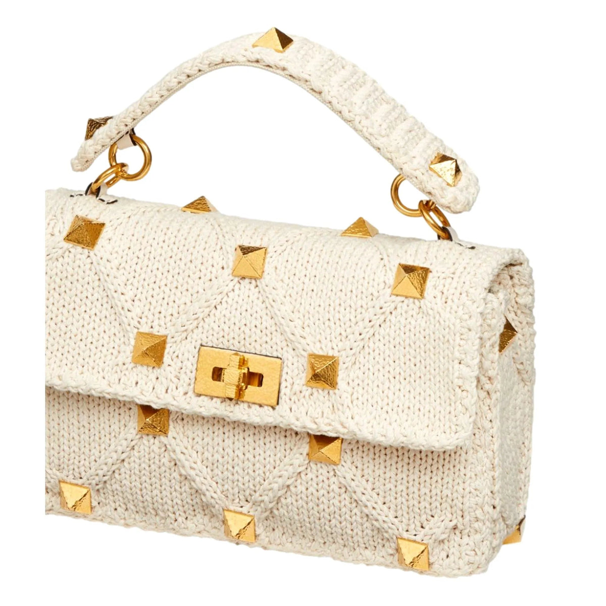 Valentino Garavani Roman Stud Large Shoulder Bag Ivory Knit Cashmere - Handbags - Clayton's Online Store