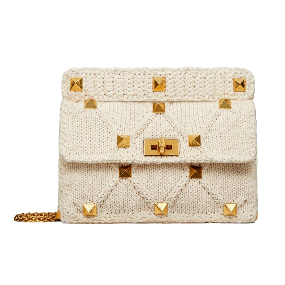 Valentino Garavani Roman Stud Large Shoulder Bag Ivory Knit Cashmere - Handbags - Clayton's Online Store