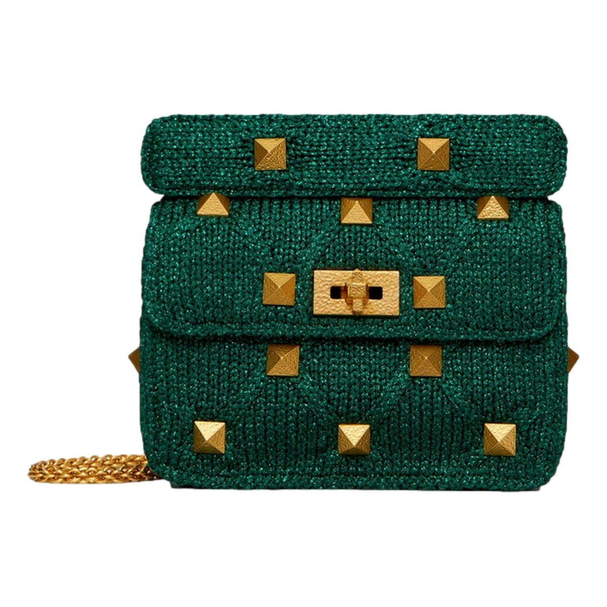 Valentino Garavani Roman Stud Medium Shoulder Bag Metallic Green Lurex - Handbags - Clayton's Online Store