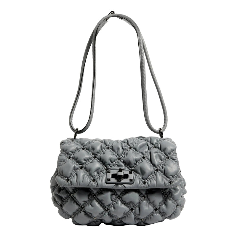 Valentino Garavani Spikeme Gray Studded Leather Medium Crossbody Bag - Handbags - Clayton's Online Store