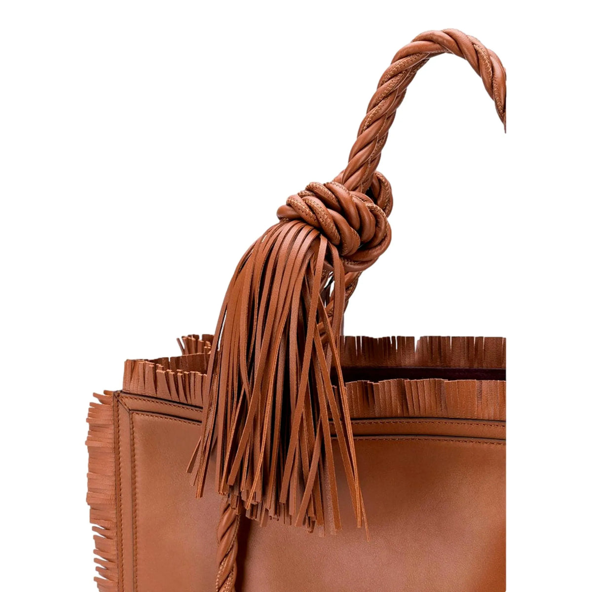 Valentino Garavani The Rope Large Fringe Brown Leather Tote Bag