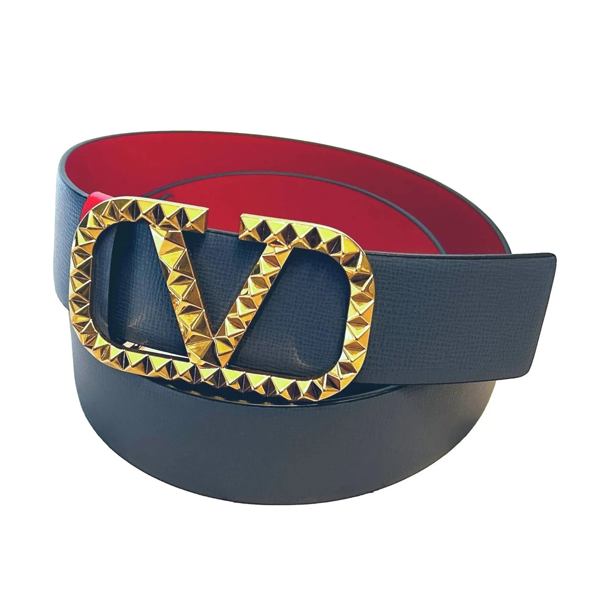 Valentino Garavani VLogo Stud Reversible Belt Size 95 Gray Red Leather - Belts - Clayton's Online Store