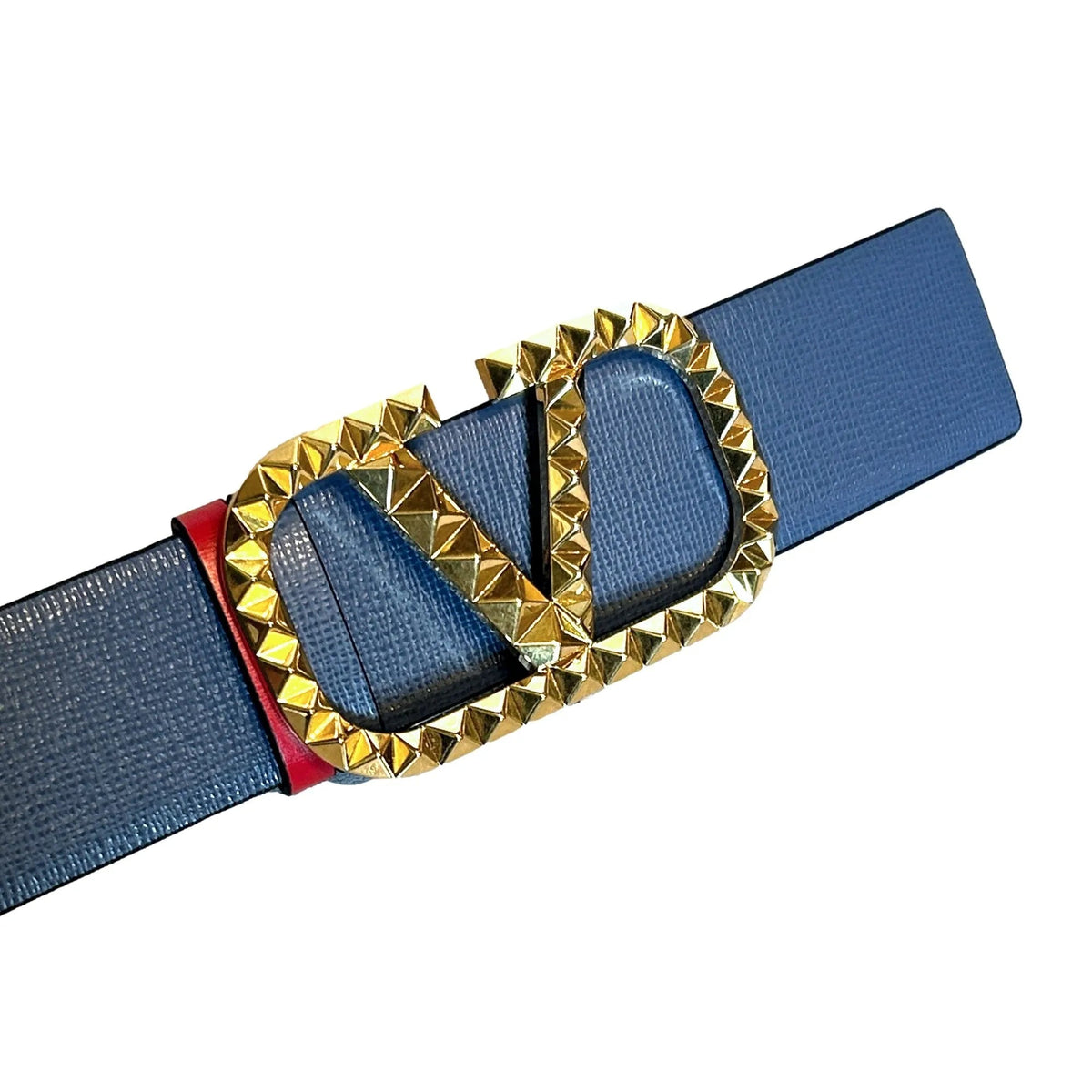 Valentino Garavani VLogo Stud Reversible Belt Size 95 Gray Red Leather - Belts - Clayton's Online Store