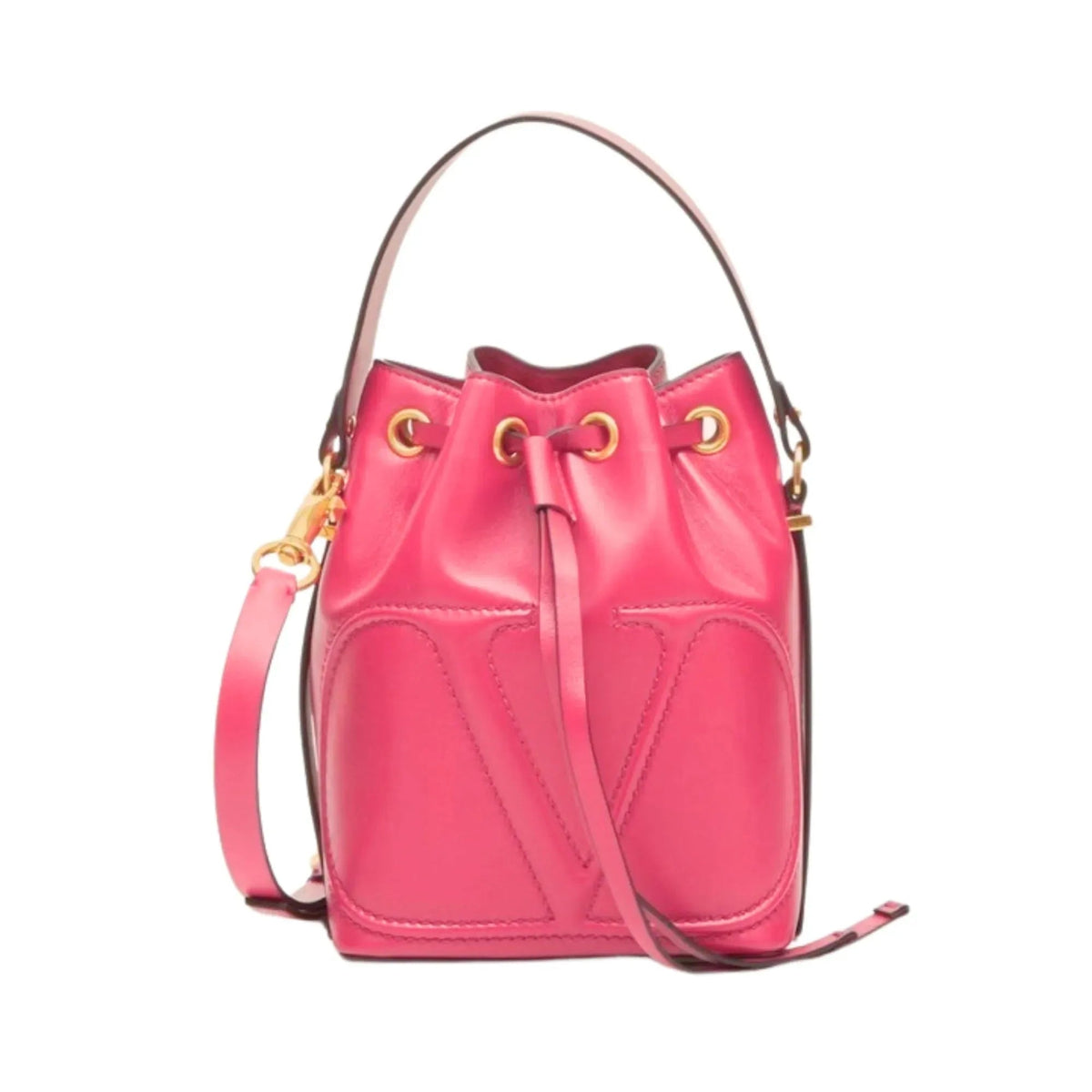 Valentino Garavani VLogo Walk Bucket Crossbody Bag Pink Calf Leather - Handbags - Clayton's Online Store