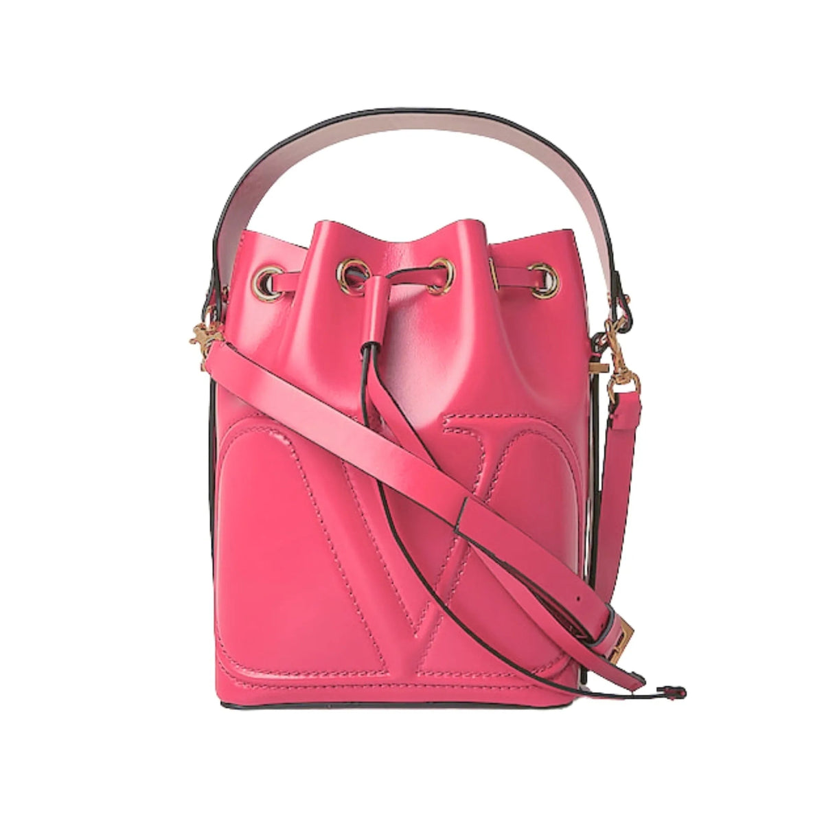 Valentino Garavani VLogo Walk Bucket Crossbody Bag Pink Calf Leather - Handbags - Clayton's Online Store