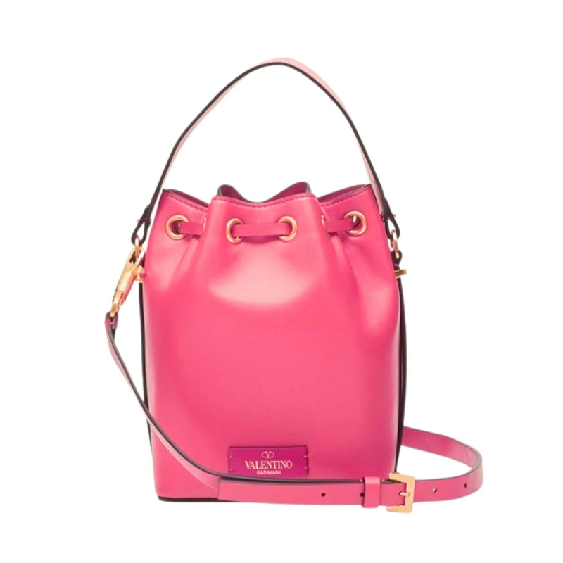 Valentino Garavani VLogo Walk Bucket Crossbody Bag Pink Calf Leather - Handbags - Clayton's Online Store