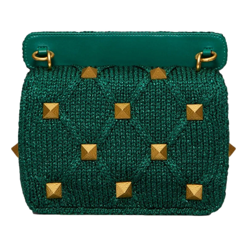 Valentino Garavani Roman Stud Medium Shoulder Bag Metallic Green Lurex