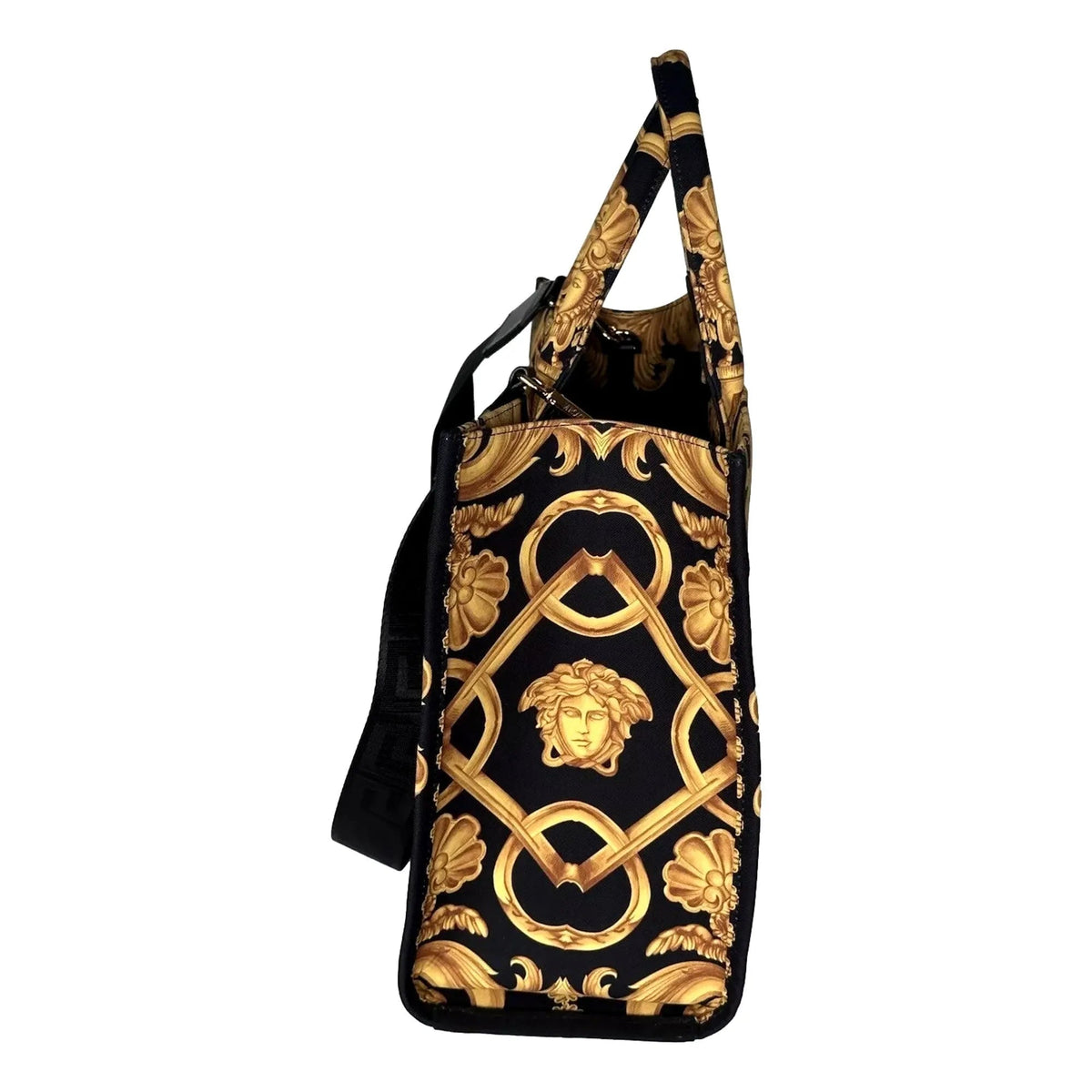 Versace Black and Gold Signature Print Large Canvas Tote - Handbags - Clayton's Online Store