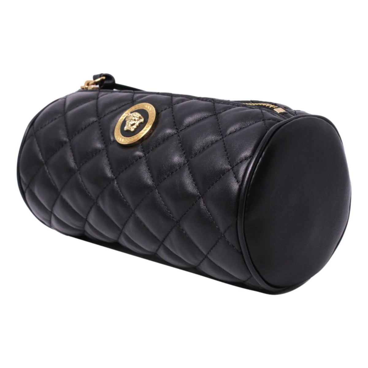 Versace Black Leather Medusa Quilted Cosmetic Bag