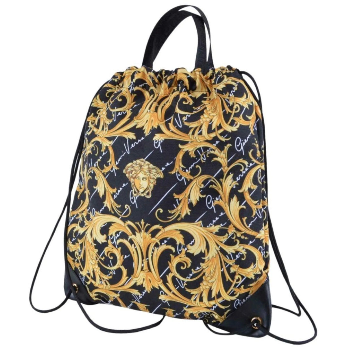 Versace Black Nylon Barocco Signature Print Drawstring Backpack - Handbags - Clayton's Online Store