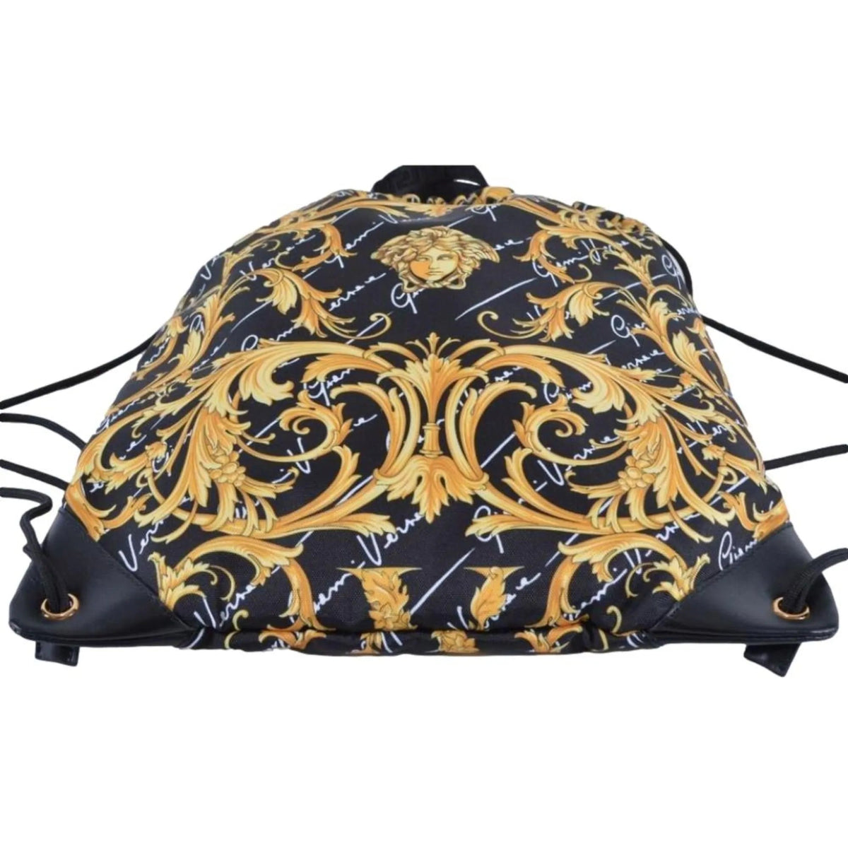 Versace Black Nylon Barocco Signature Print Drawstring Backpack - Handbags - Clayton's Online Store