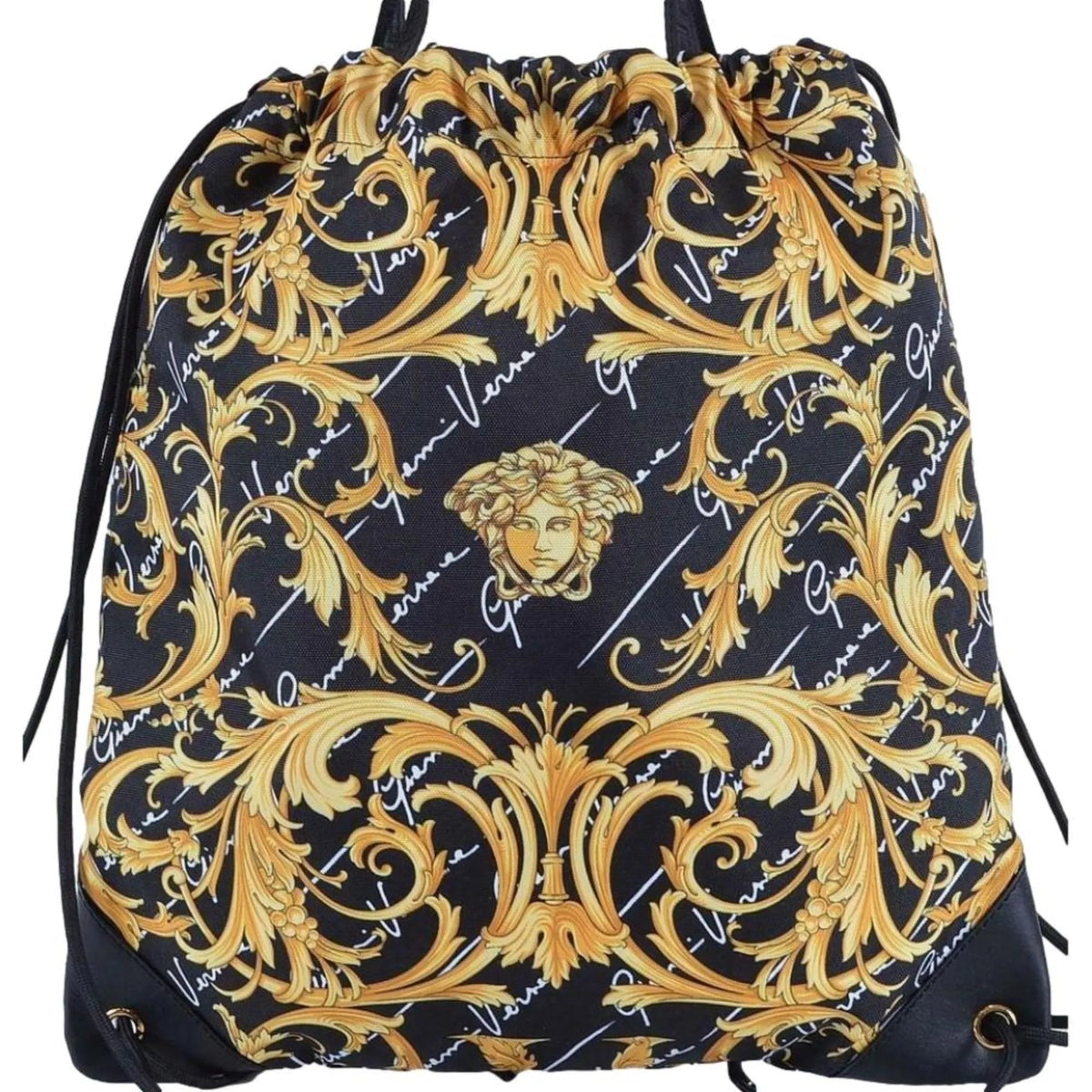 Versace Black Nylon Barocco Signature Print Drawstring Backpack - Handbags - Clayton's Online Store