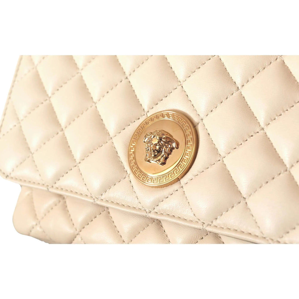 Versace La Medusa Beige Quilted Lamb Leather Large Shoulder Bag - Handbags - Clayton's Online Store