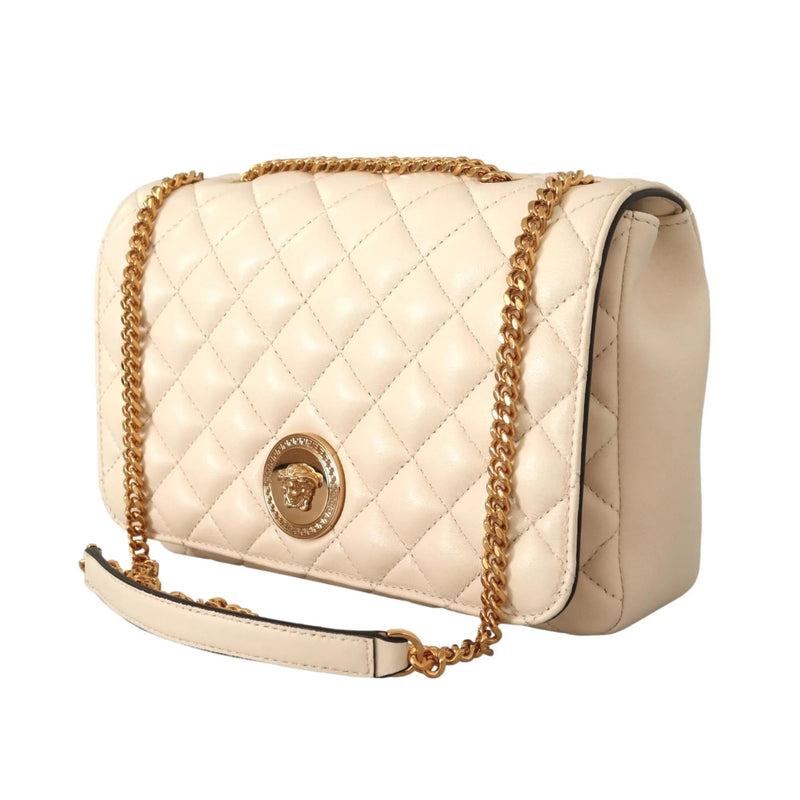 Versace La Medusa Beige Quilted Lamb Leather Large Shoulder Bag - Handbags - Clayton's Online Store