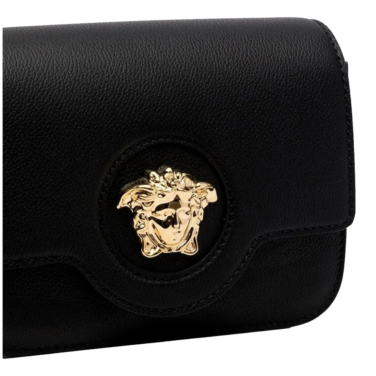 Versace La Medusa Black Pebbled Leather Crossbody Bag - Handbags - Clayton's Online Store