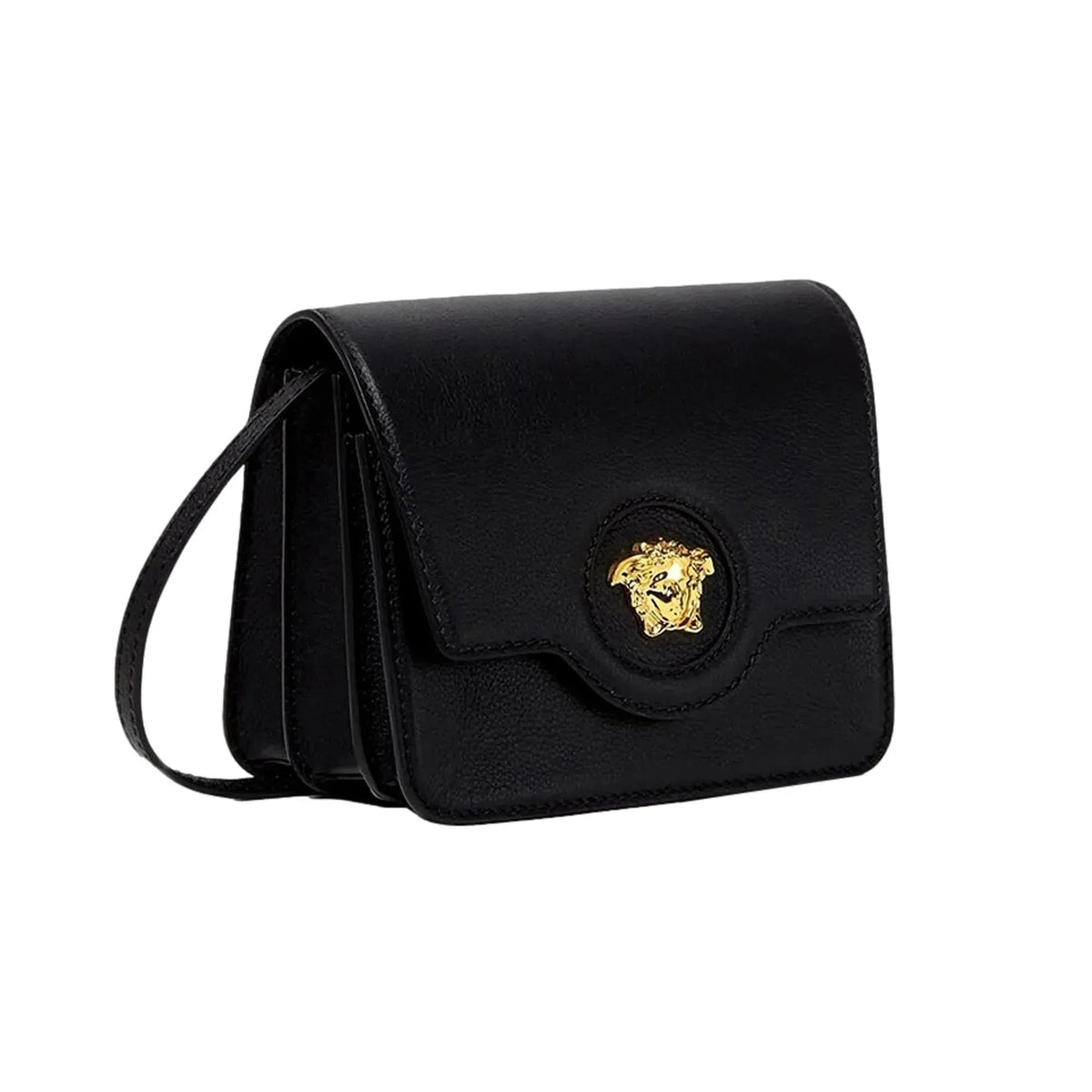 Versace La Medusa Black Pebbled Leather Crossbody Bag - Handbags - Clayton's Online Store