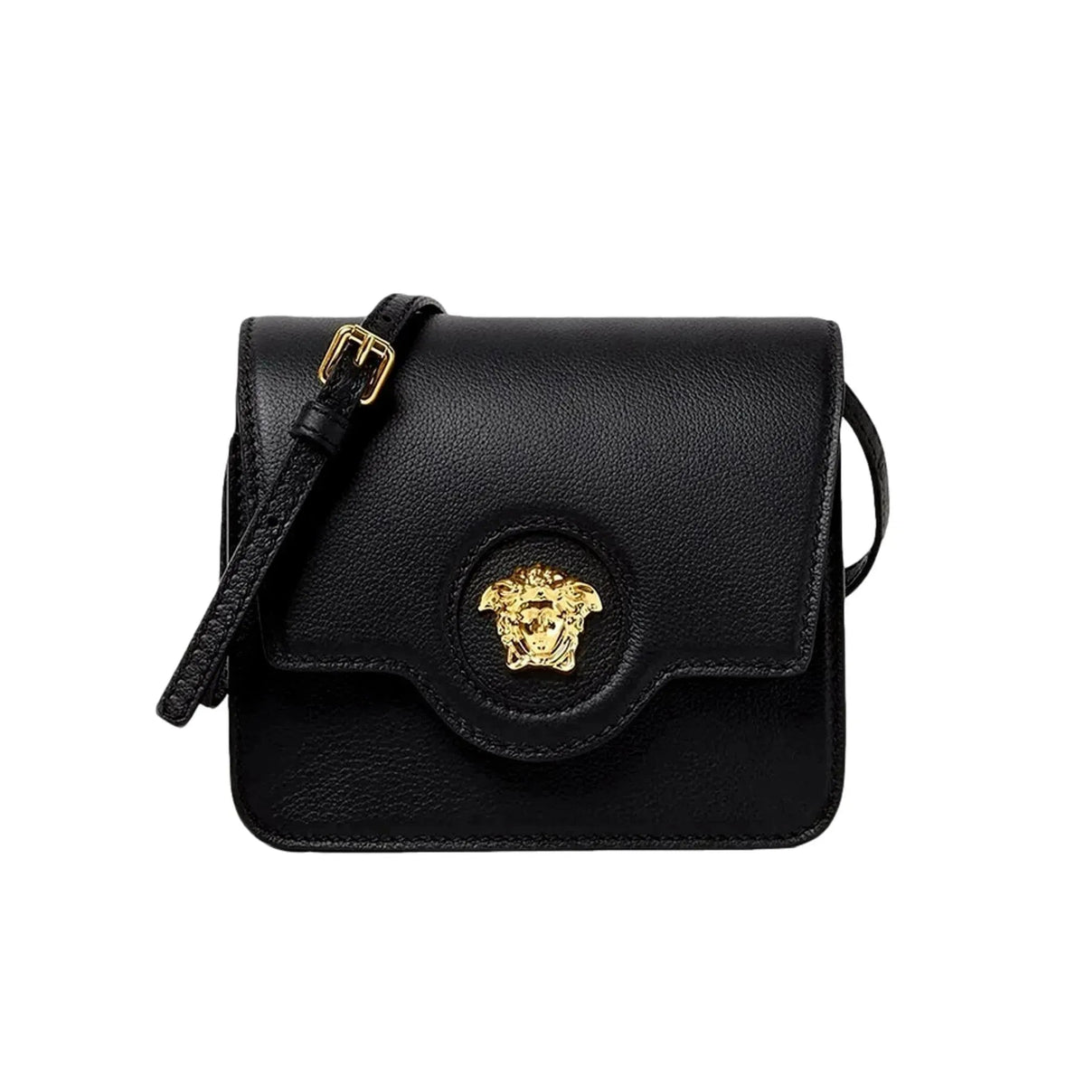 Versace La Medusa Black Pebbled Leather Crossbody Bag - Handbags - Clayton's Online Store