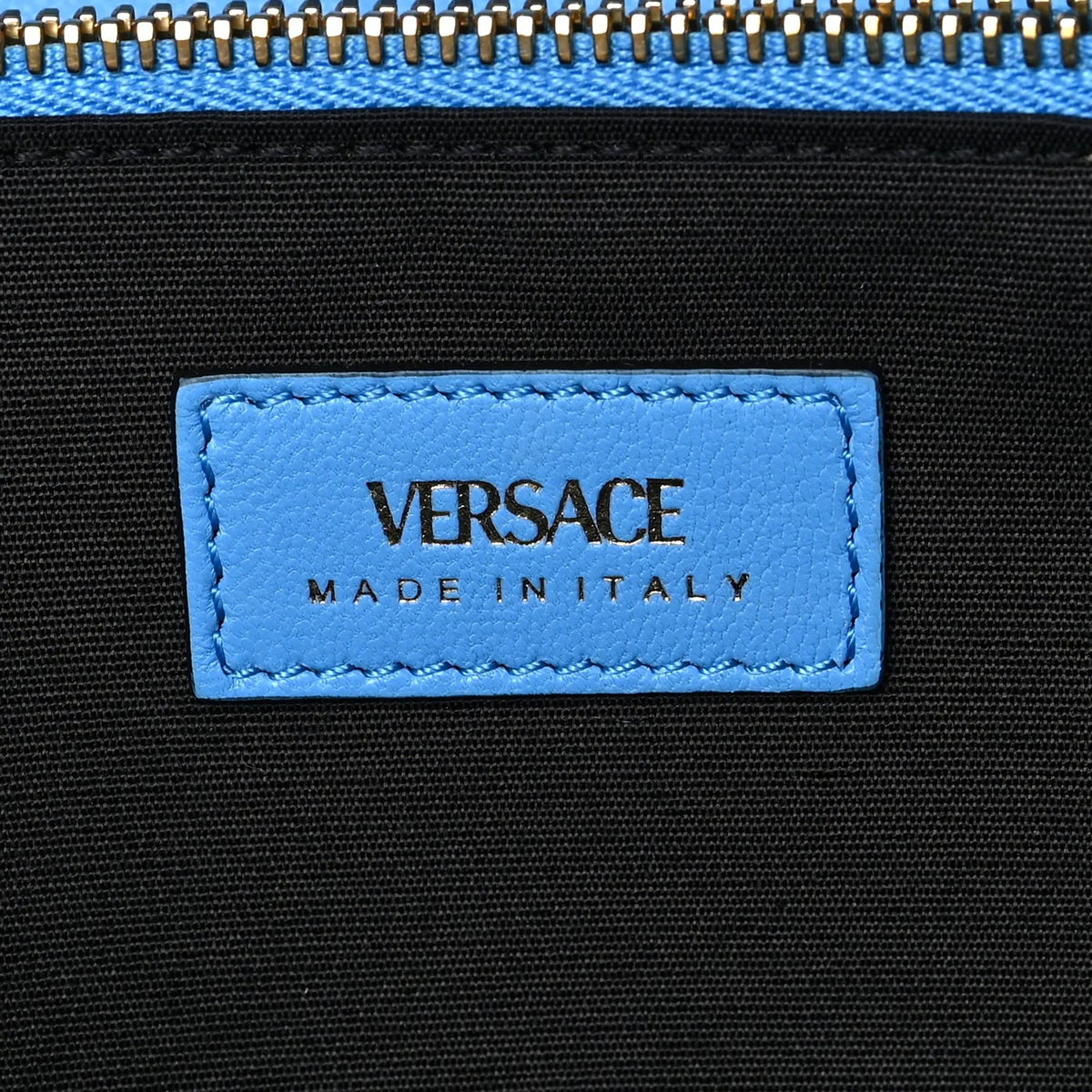 Versace La Medusa Blue Quilted Lamb Leather Crossbody Clutch Bag - Handbags - Clayton's Online Store