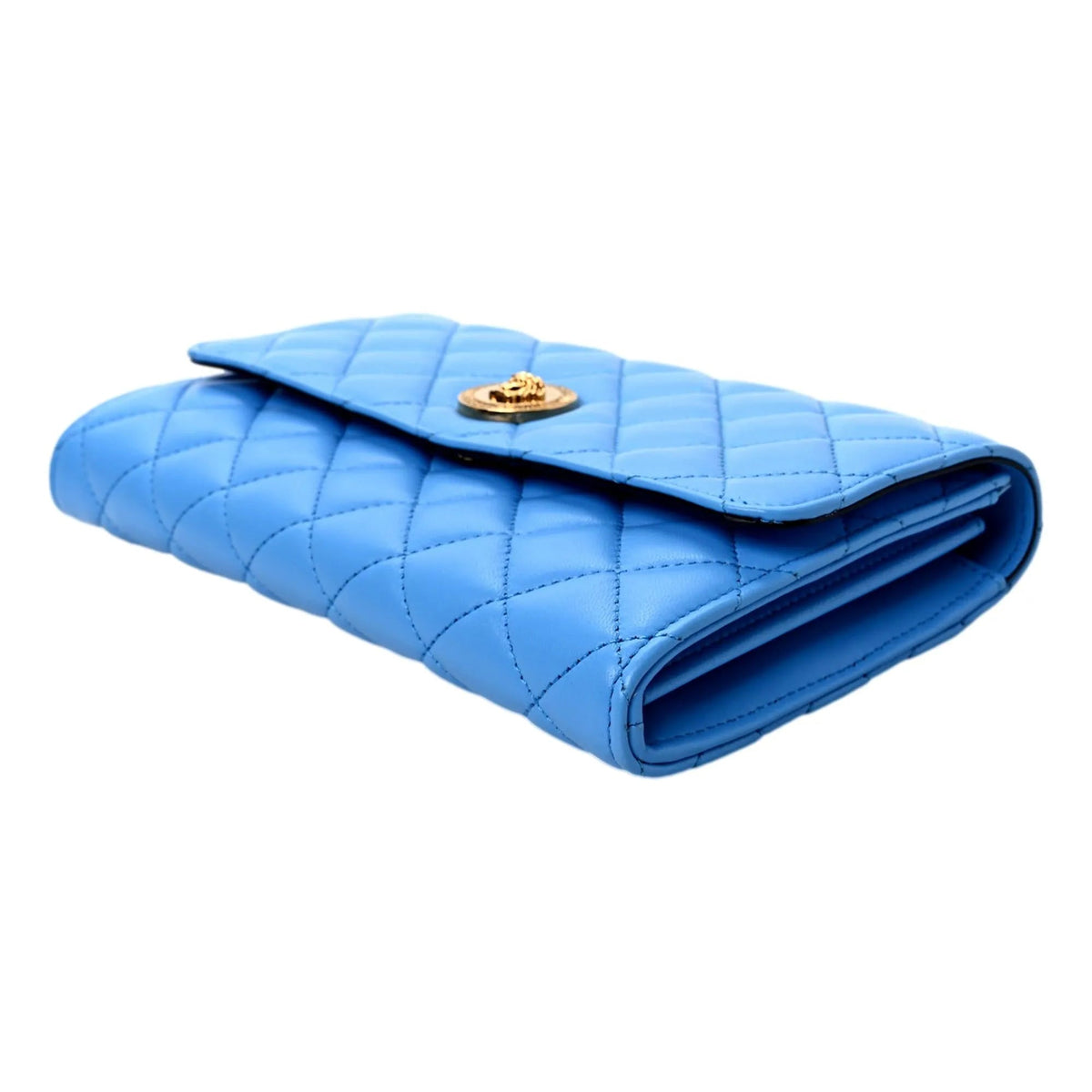 Versace La Medusa Blue Quilted Lamb Leather Crossbody Clutch Bag - Handbags - Clayton's Online Store