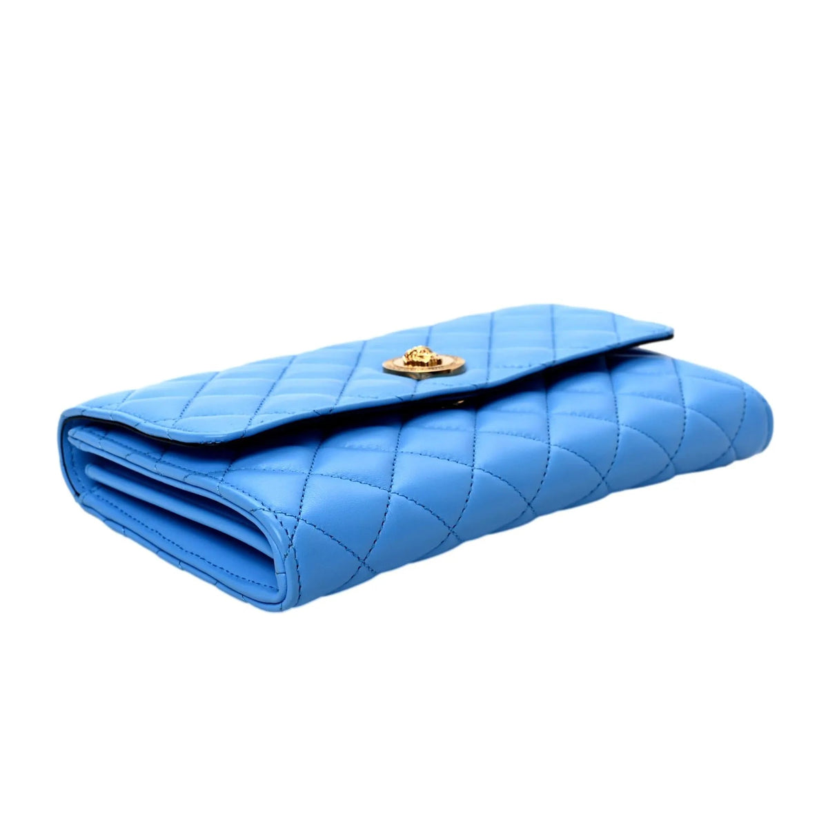 Versace La Medusa Blue Quilted Lamb Leather Crossbody Clutch Bag - Handbags - Clayton's Online Store