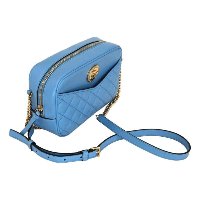 Versace La Medusa Blue Quilted Lamb Leather Medium Crossbody Bag - Handbags - Clayton's Online Store