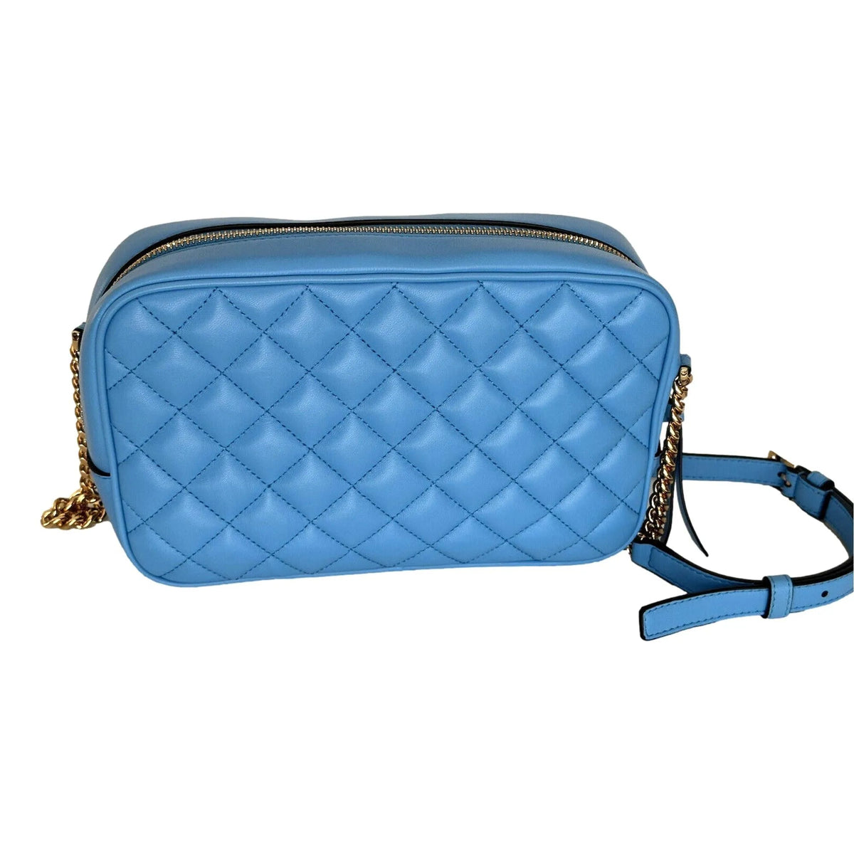 Versace La Medusa Blue Quilted Lamb Leather Medium Crossbody Bag - Handbags - Clayton's Online Store