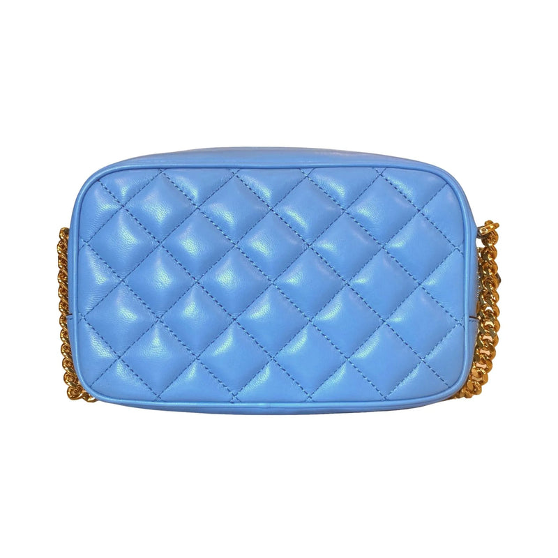 Versace La Medusa Blue Quilted Small Camera Crossbody Bag - Handbags - Clayton's Online Store