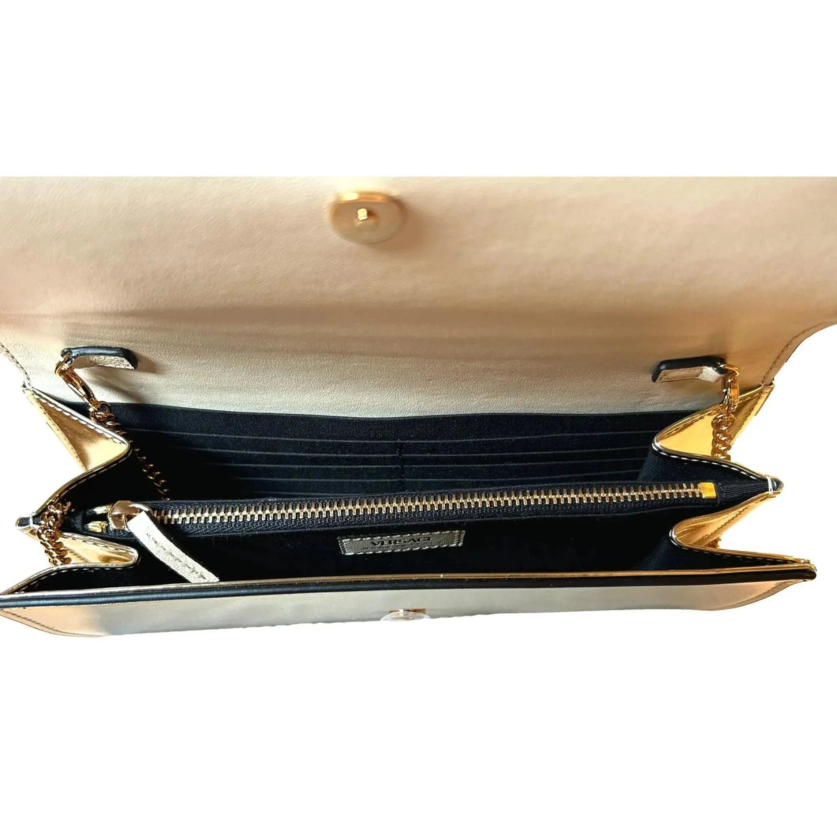 Versace La Medusa Crystal Clutch Crossbody Bag Metallic Gold Leather - Handbags - Clayton's Online Store