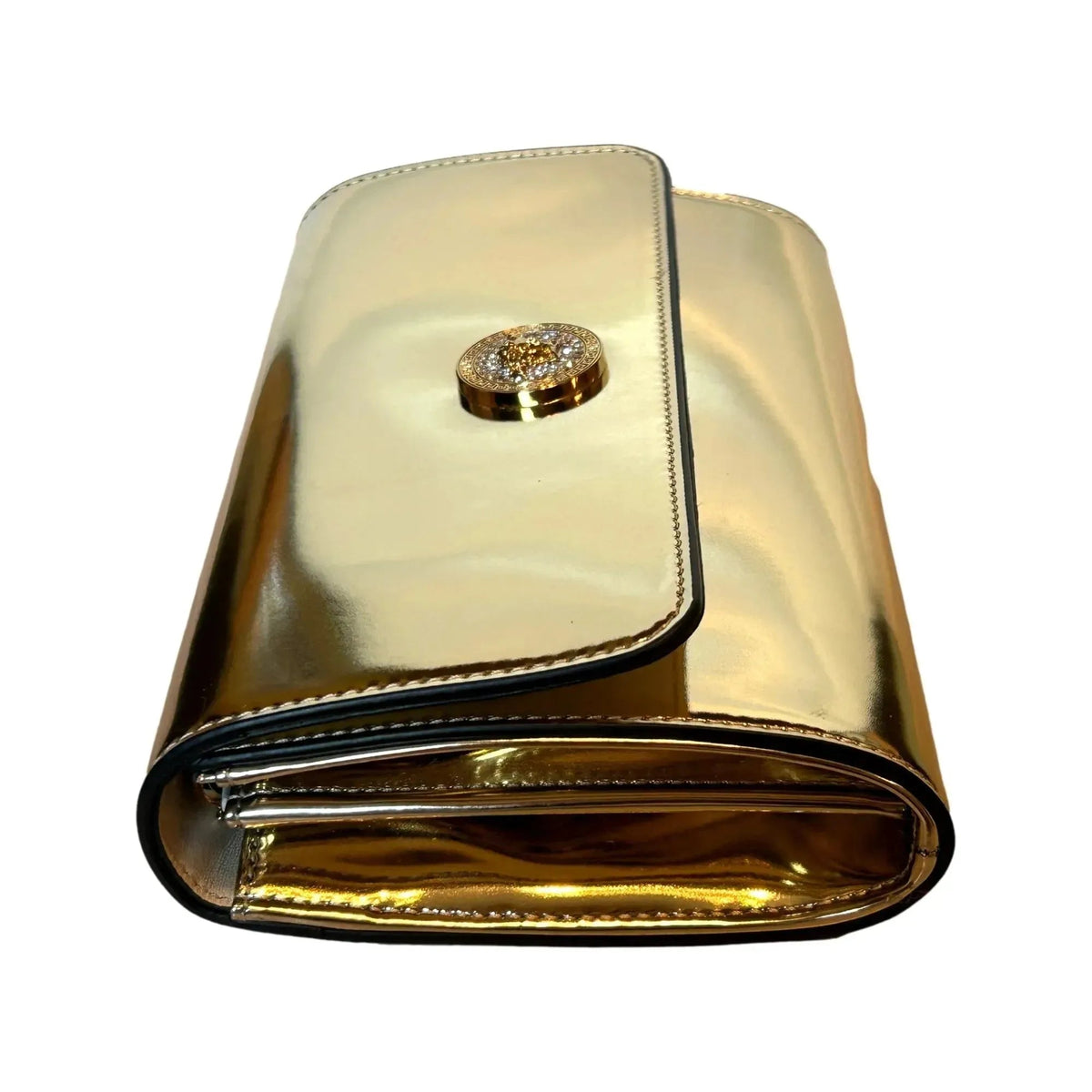 Versace La Medusa Crystal Clutch Crossbody Bag Metallic Gold Leather - Handbags - Clayton's Online Store