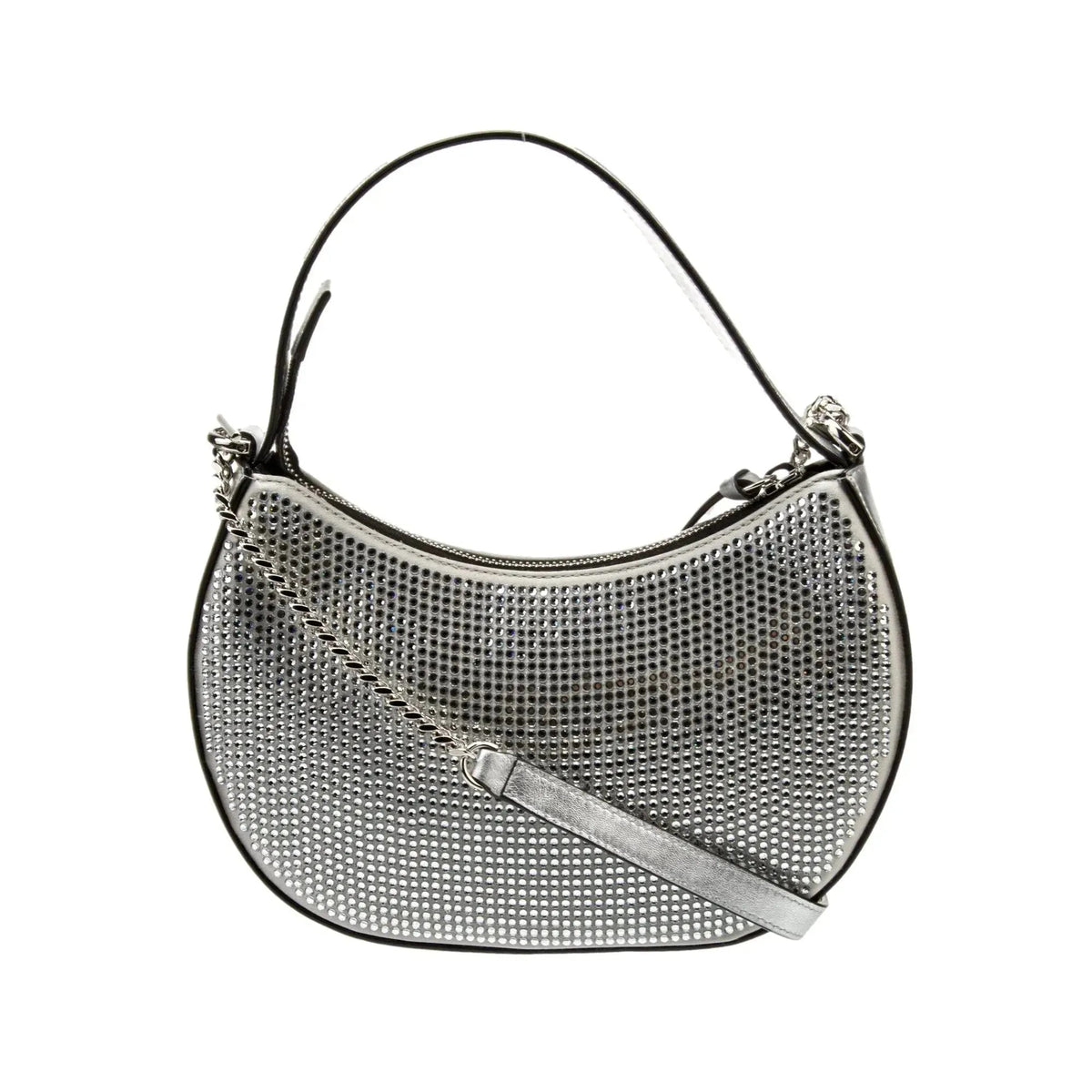 Versace La Medusa Crystal Half Moon Hobo Shoulder Crossbody Bag Silver - Handbags - Clayton's Online Store