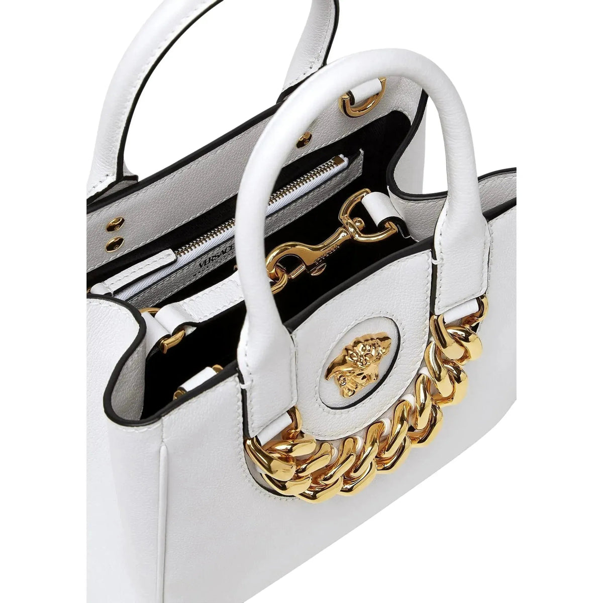 Versace La Medusa Gold Plaque White Leather Small Crossbody Tote Bag - Handbags - Clayton's Online Store