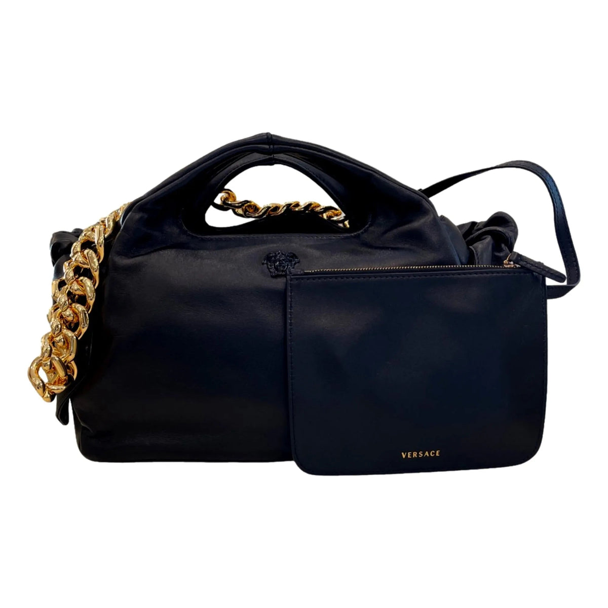 Versace La Medusa Lambskin Leather Black Gold Chain Bag - Handbags - Clayton's Online Store