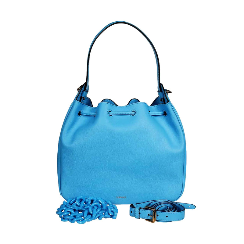 Versace La Medusa Leather Bucket Bag Blue