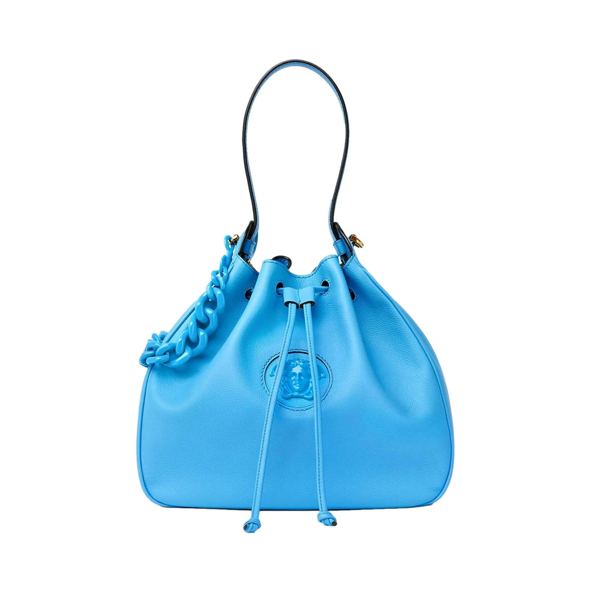 Versace La Medusa Leather Bucket Bag Blue - Handbags - Clayton's Online Store