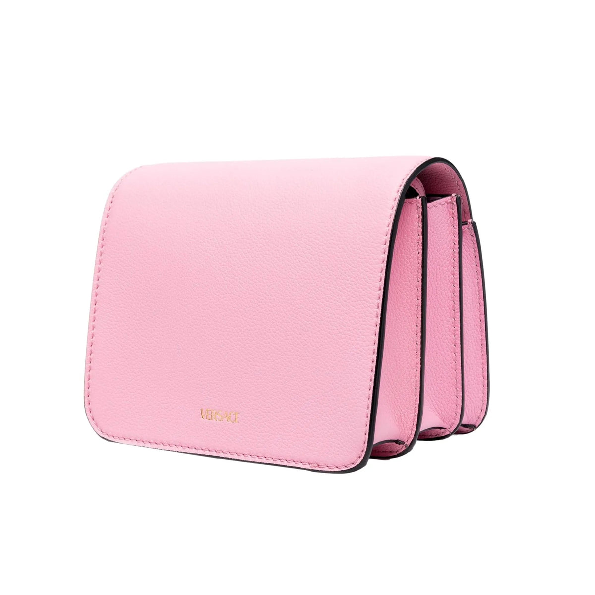 Versace La Medusa Logo Plaque Pink Pebbled Leather Crossbody Bag - Handbags - Clayton's Online Store