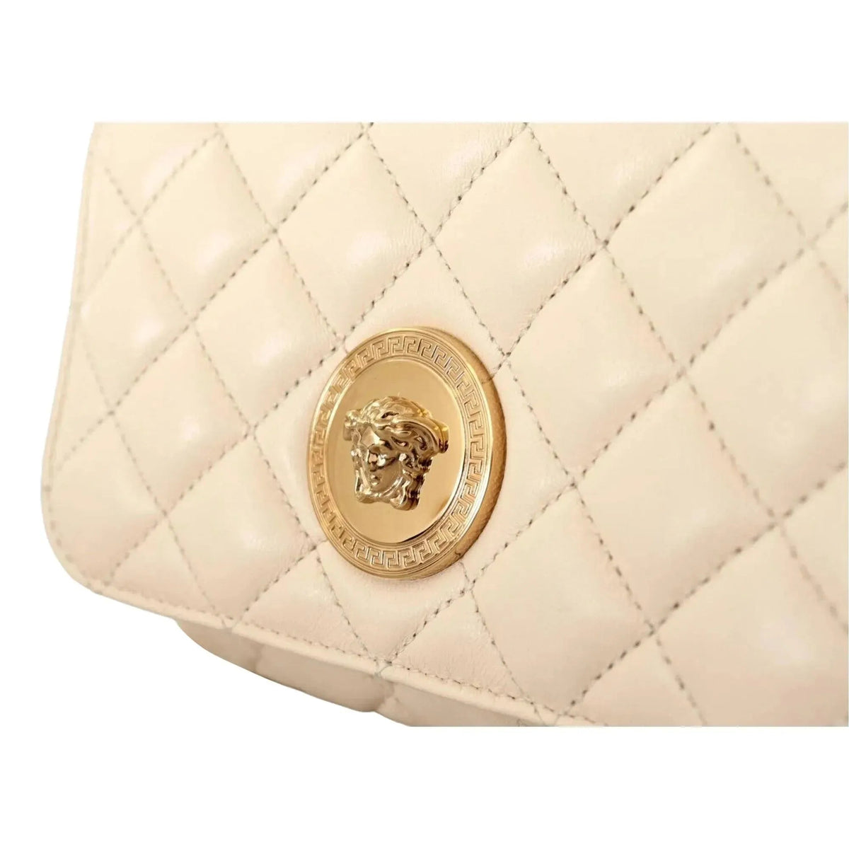 Versace La Medusa Nappa Quilted Beige Leather Chain Small Crossbody Bag - Handbags - Clayton's Online Store