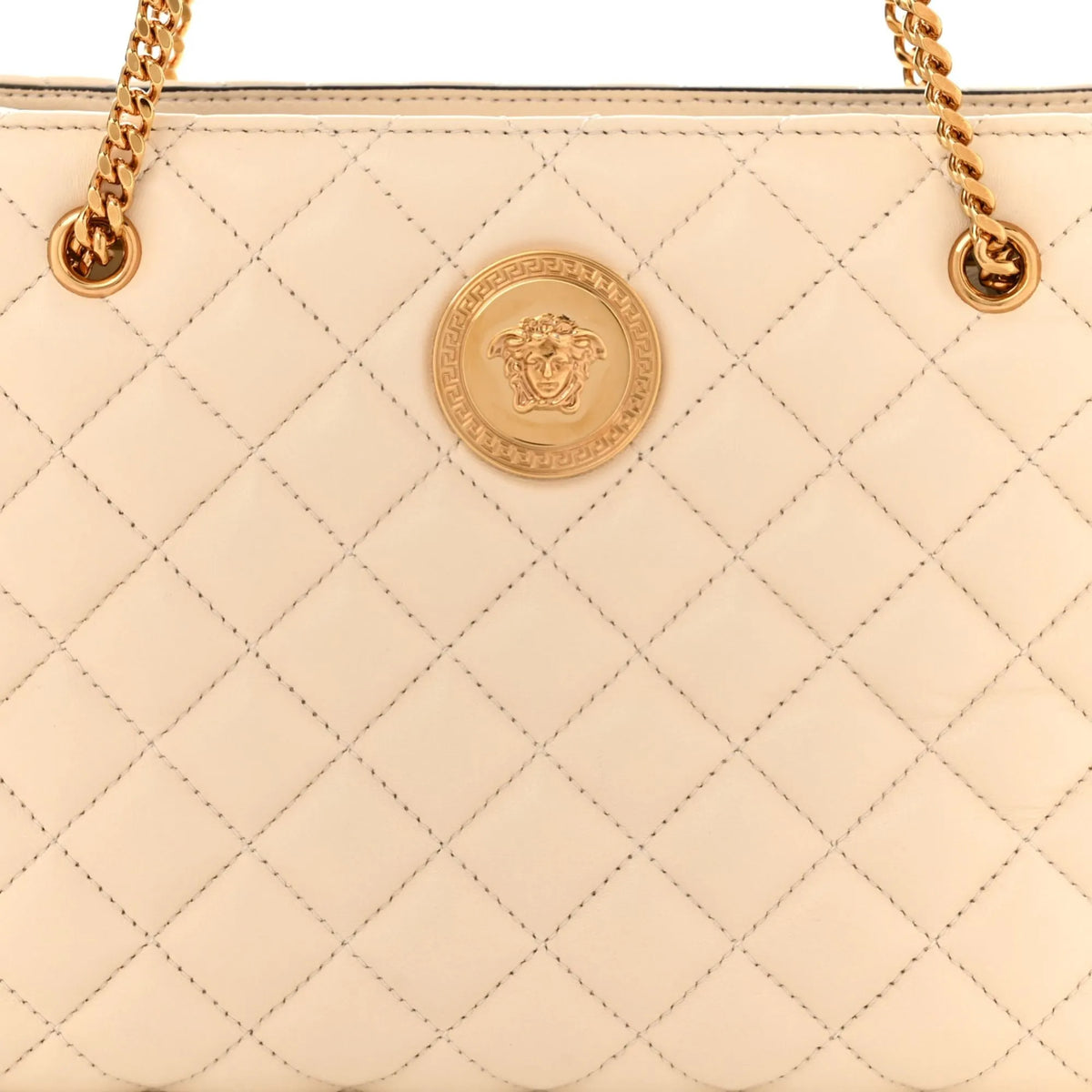 Versace La Medusa Nappa Quilted Beige Leather Large Tote Bag