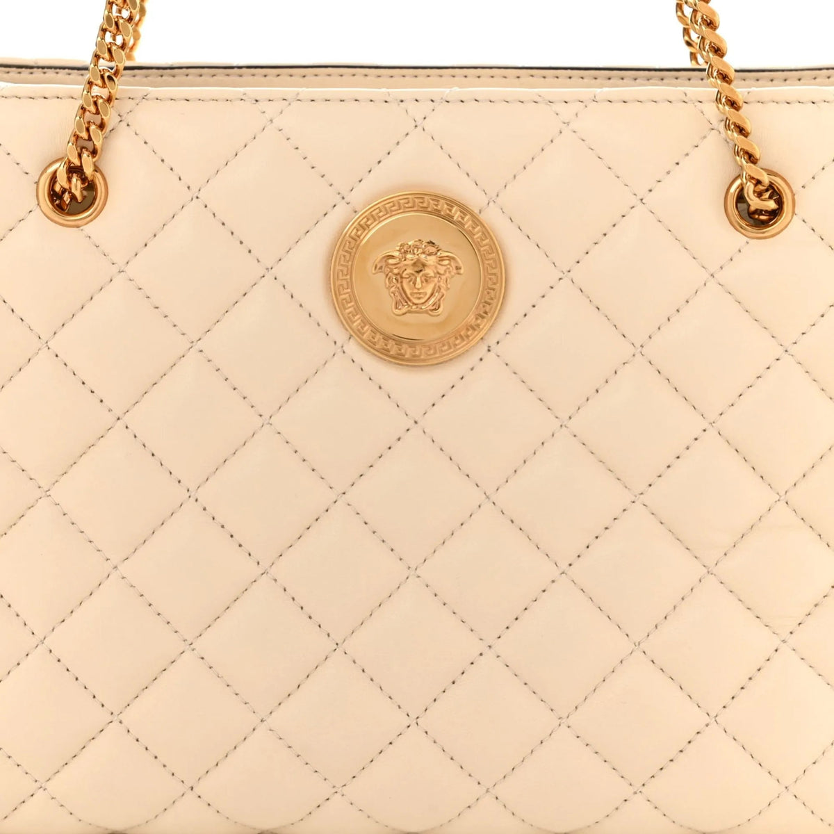 Versace La Medusa Nappa Quilted Beige Leather Large Tote Bag - Handbags - Clayton's Online Store