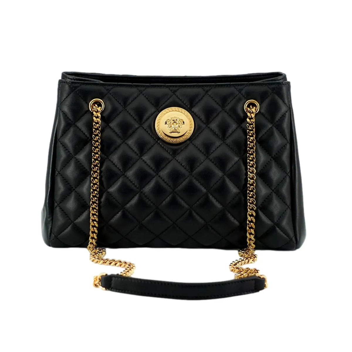 Versace La Medusa Nappa Quilted Black Leather Large Tote Bag