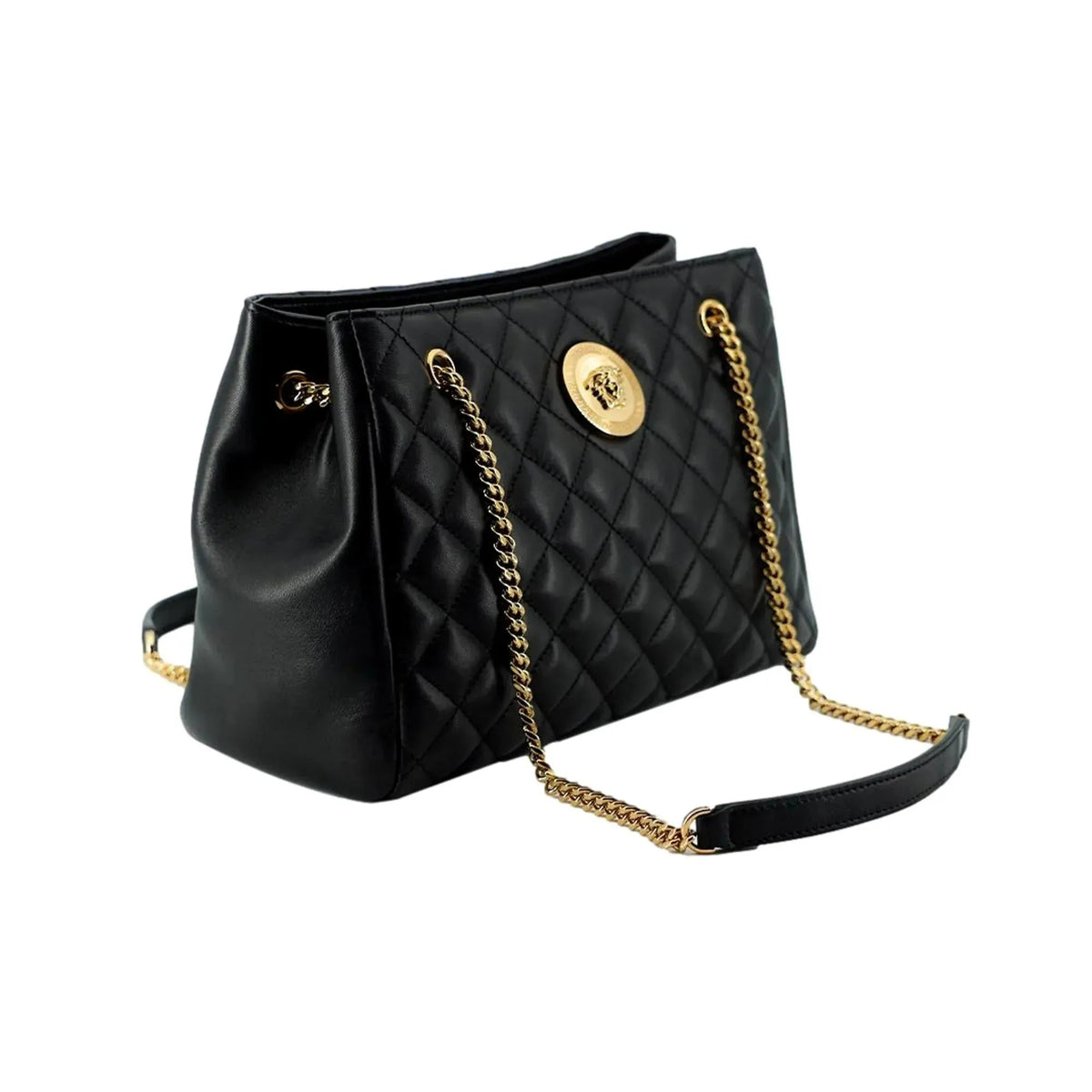 Versace La Medusa Nappa Quilted Black Leather Large Tote Bag - Handbags - Clayton's Online Store