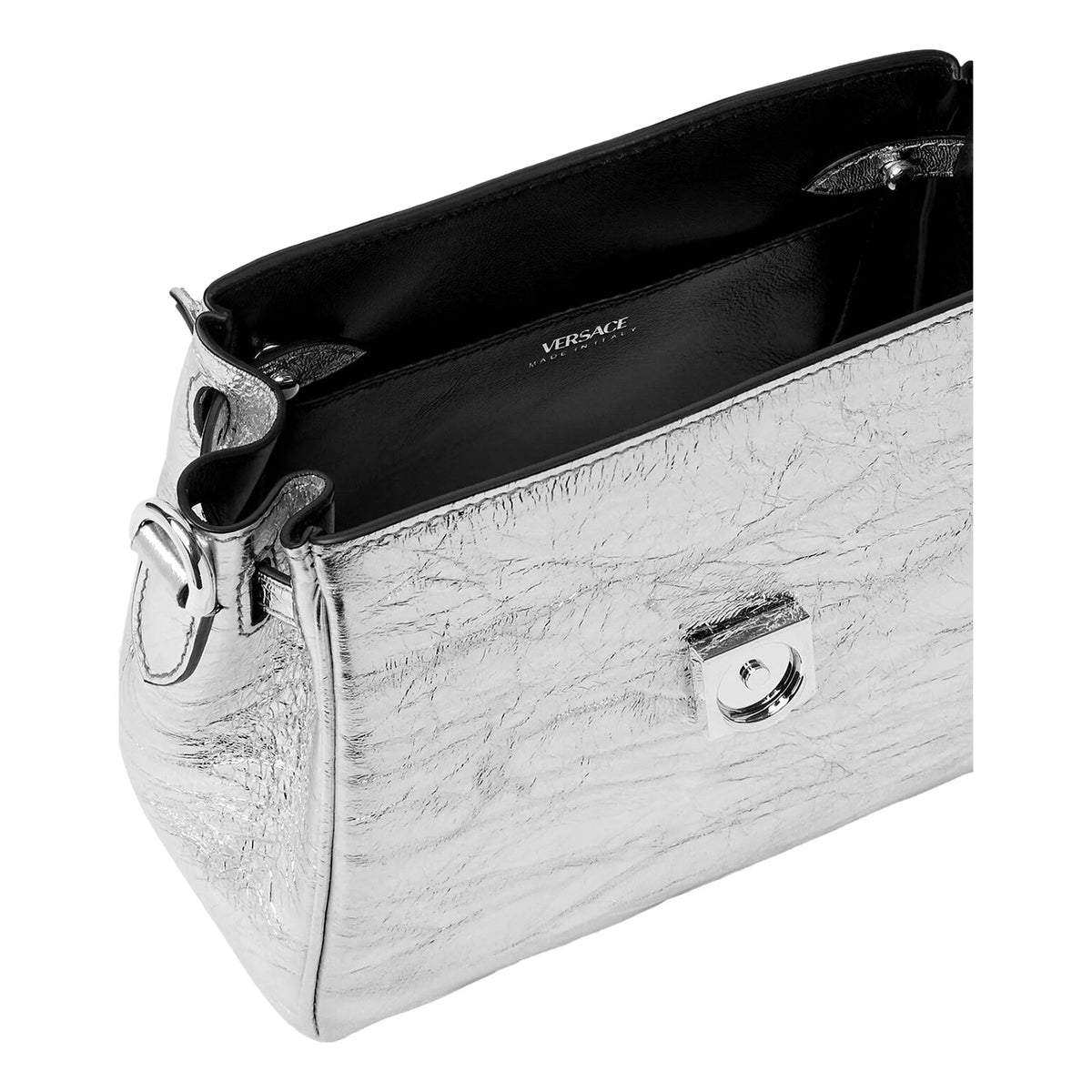 Versace La Medusa Silver Metallic Top Handle Handbag - Handbags - Clayton's Online Store