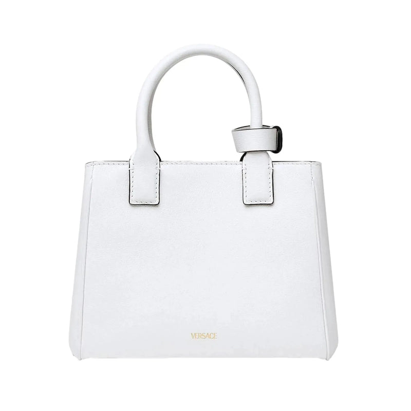 Versace La Medusa Gold Plaque White Leather Small Crossbody Tote Bag